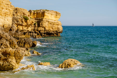 Beautiful Ocean View by the Coast in SÃ£o Rafael's Beach, Albufeira - Portugal, Europeの写真素材