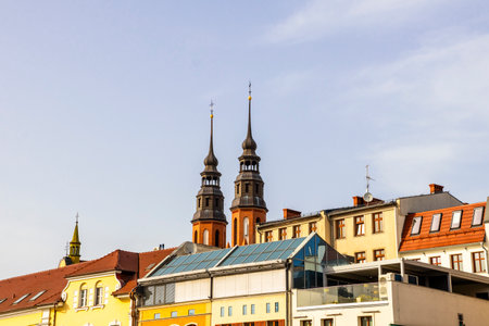 Cathedral by Townhouses in Opole Venice, Opole , Poland, Europeの写真素材