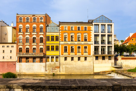 Beautiful Townhouses of Opole Venice, Opole in Poland, Europeの写真素材