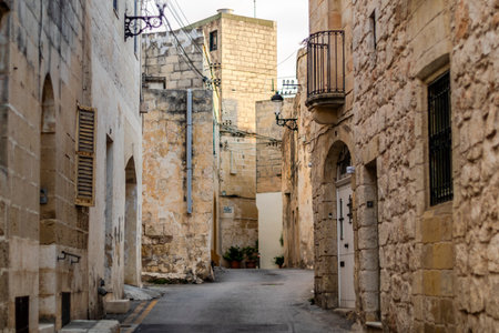 Charming medieval streets of Rabat Mdina in Malta, Europeの写真素材