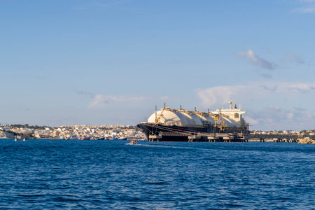 Floating Storage Unit or FSU next to power station by Marsaxlokk, Maltaの写真素材