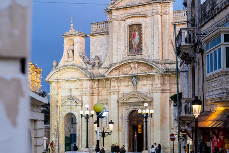 St Paul church in the evening, Rabat Mdina, Maltaの写真素材