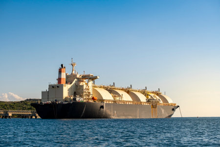 Floating Storage Unit or FSU next to power station by Marsaxlokk, south of Maltaの写真素材