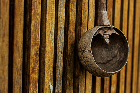 Ladle water made ??from coconutの写真素材