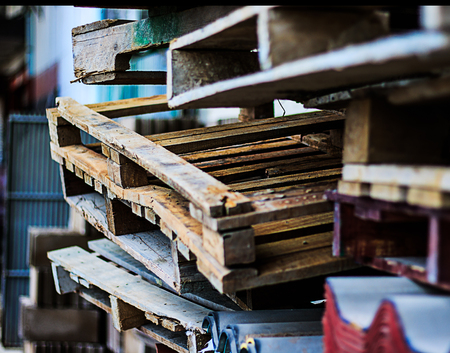 old wood pallets in the marketの写真素材