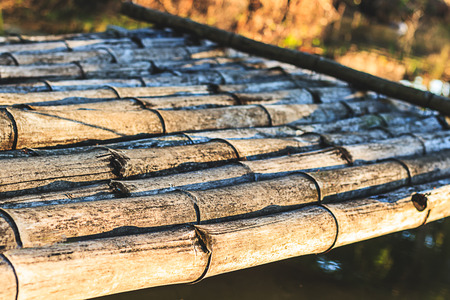 bamboo terrace in the morning with Marsh backgoundの写真素材