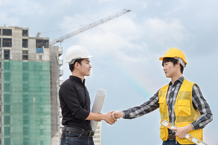 engineer or foreman Handshake after workingの写真素材