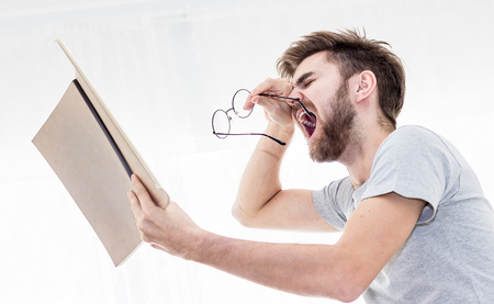 men read book in the morningの写真素材