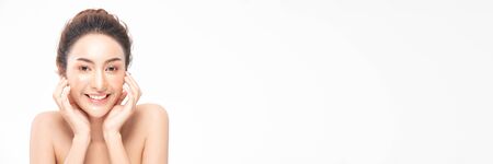 Banner beauty asian women portrait face with natural skin and skin care healthy hair and skin close up face beauty portrait.Beauty Concept.の写真素材