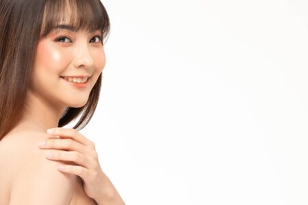 Beauty asian women portrait face with natural skin and skin care healthy hair and skin close up face beauty portrait.Beauty Concept.の写真素材