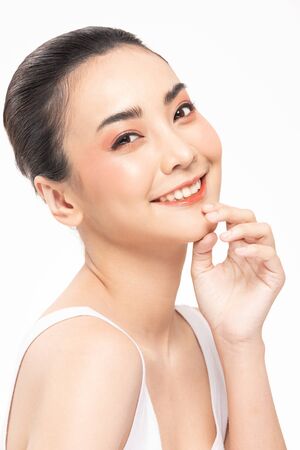 Beauty asian women  touching soft chinskin close up face beauty .の写真素材