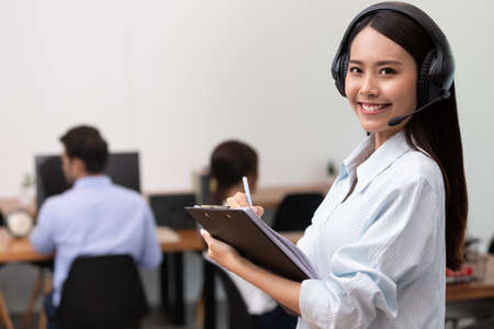 Business woman take note and talk job in business meeting.
