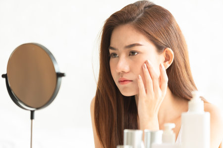 Beauty Asian woman make up face in morning.の写真素材