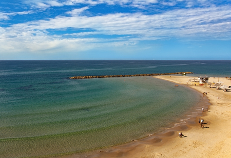 Top view of the bay with the beachの写真素材