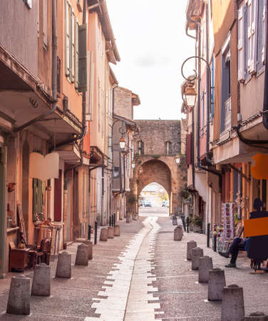 The deserted streets of the Mirepoix at sunsetの写真素材