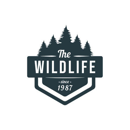 forest camping wildlife logo. Forest or woods silhouette. Forest logoのイラスト素材