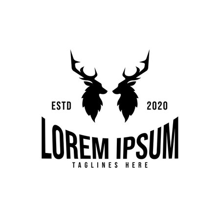 two deer head logo. deer silhouette logo. vector illustrationのイラスト素材