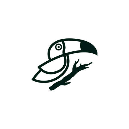 outline toucan logo with branch silhouette logo design templateのイラスト素材