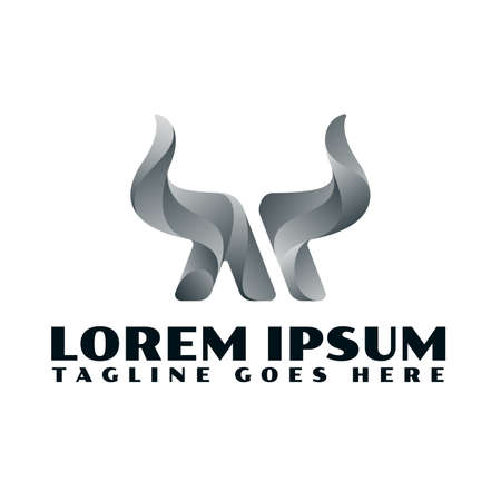 M letter horn logo. Black and white gradient M letter initial with horn logo premium vectorのイラスト素材