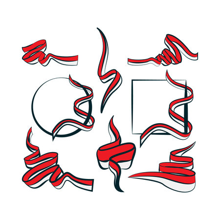 Indonesia ribbon flag set in various creative design. Vector illustration on a white backgroundのイラスト素材