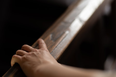 Grab the handrailの写真素材