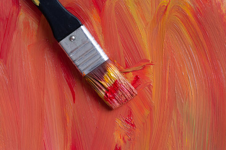 Acrylic paints and paintbrushesの写真素材