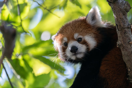 A red panda relaxing on a treeの写真素材
