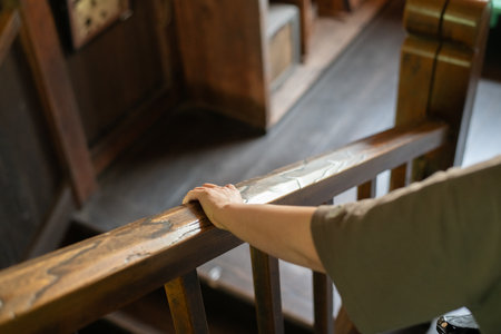 Grab the handrailの写真素材