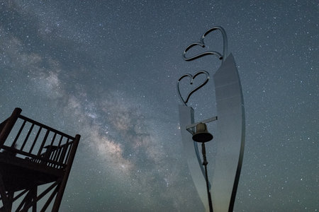 Heart monument and the beautiful Milky Way, Ugura Park, Mie Prefectureの写真素材
