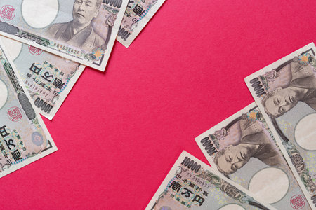 Japanese 10,000 yen bill money backgroundの写真素材