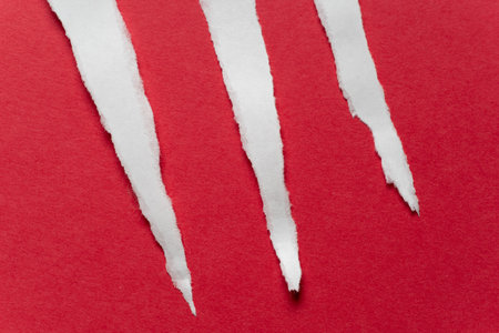 Torn white paper on a red backgroundの写真素材
