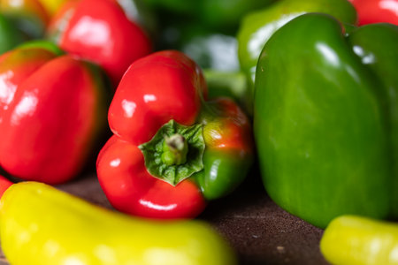 Fresh colorful paprika and bell peppersの写真素材