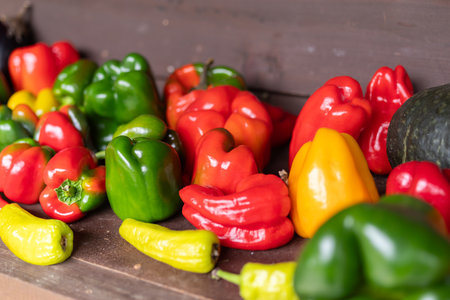 Fresh colorful paprika and bell peppersの写真素材