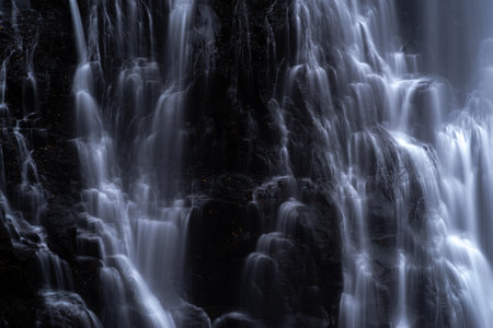The beautiful spray of Bansho Falls at Norikura Plateauの写真素材