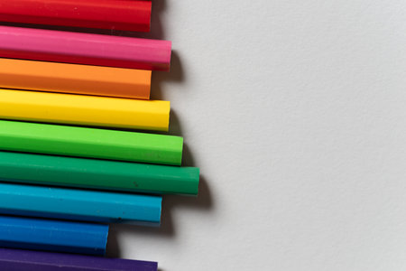 Colorful colored pencils lined upの写真素材