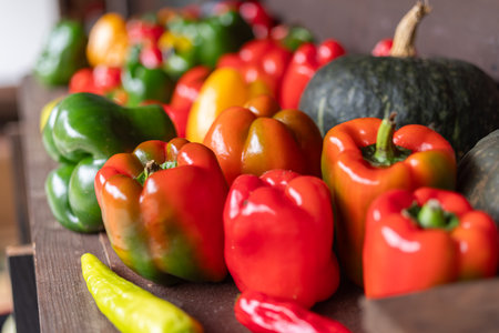 Fresh colorful paprika and bell peppersの写真素材