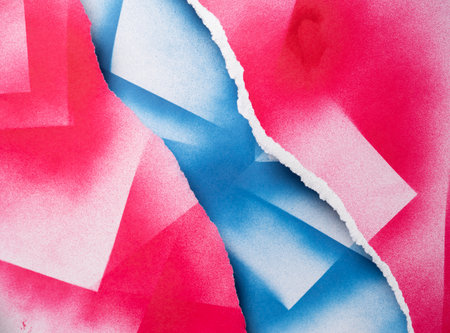Torn blue and red paper backgroundの写真素材