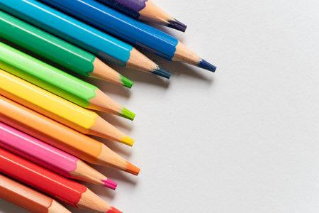 Colorful colored pencils lined upの写真素材
