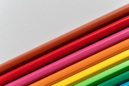 Colorful colored pencils lined upの写真素材
