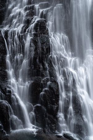 The beautiful spray of Bansho Falls at Norikura Plateauの写真素材