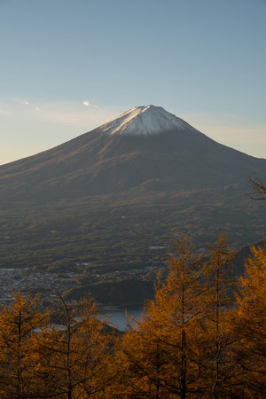 Beautiful view of Mt. Fuji from Shindo Pass in autumn when leaves the turn redの写真素材