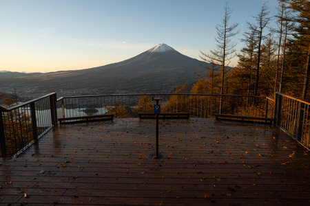 Beautiful view of Mt. Fuji from Shindo Pass in autumn when leaves the turn redの写真素材