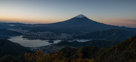 Beautiful view of Mt. Fuji from Shindo Pass in autumn when leaves the turn redの写真素材
