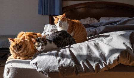 Three cute cats relaxing