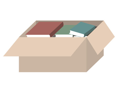 A large number of books in a cardboard box. Simple flat design.のイラスト素材