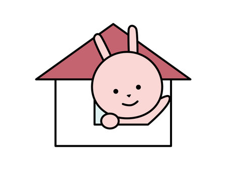 A cute rabbit character waving from home.

Cute and funny animal is expressing emotion.のイラスト素材