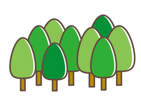 A simple forest with lights and outlines. Green trees representing the seasons of summer and spring. Illustration of a forest that can be used as a map or background.のイラスト素材