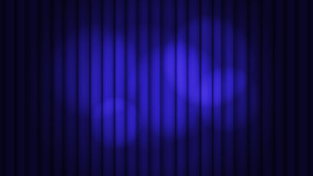 Luxury dark blue theater curtains illuminated by multiple lights. Horizontal background illustration material.の写真素材