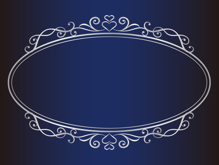 Elegant silver oval decorative frame with heart symbol.のイラスト素材