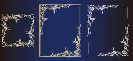 Gold and silver elegant leaf square frame set.のイラスト素材